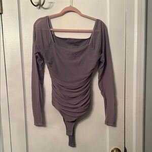 Women's Long Sleeve Ruched Bodysuit - grey